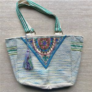 Large Embroidered and Beaded Beach and Travel Bag